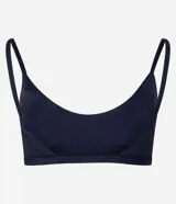 Top deportivo negro de poliamida y elastano, con breteles finos, copas removibles, escote en la espalda y sin estampado.
