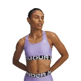 Top deportivo Under Armour HeatGear Mid Branded color lila, con logo en el frente y espalda deportiva.