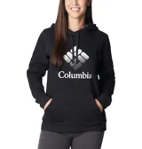 Buzo negro con capucha y bolsillo tipo canguro. Logotipo de Columbia estampado en blanco en el pecho.