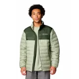Campera puffer Columbia Powder Lite II, color verde oliva en la parte superior y verde claro en la parte inferior. Con cierre frontal, cuello alto, bolsillos laterales con cierre y logo de la marca bordado en el pecho.