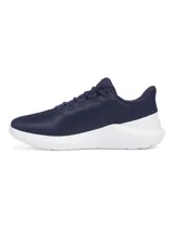 Championes de running Under Armour Phade RN 3, color azul marino con logo verde flúor y suela blanca.