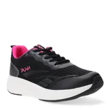 Championes negros con detalles en rosa, capellada de mesh y suela blanca con plataforma.