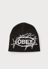 Gorro de lana negro con logo de Obey bordado en blanco.