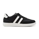 Championes deportivos American Sport de cuero sintético blanco con detalles en negro, cordones blancos y suela blanca.