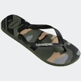 Ojotas Havaianas Top Camu con estampado de camuflaje en tonos verde, marrón, gris y negro.