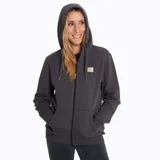 Buzo con capucha azul, con cremallera frontal, bolsillos delanteros abiertos, ribete en mangas y cintura, cordones ajustables en el gorro.