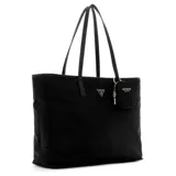 Bolso tote Guess negro de material reciclado, con doble asa de hombro, logo triangular frontal y monedero extraíble con cierre.
