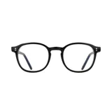 Lentes de eco acetato negros con forma redonda.