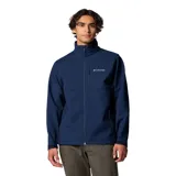 Chaqueta Columbia Ascender Soft Shell para hombre, color azul marino. Cuenta con tejido resistente al agua y al viento, protector de mentón, bolsillo en el pecho con cierre, bolsillos para manos con cierre, puños ajustables y dobladillo ajustable con ceñidor.