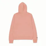 Buzo con capucha color salmón, con logo de Caterpillar estampado en blanco en el pecho y bolsillo tipo canguro.