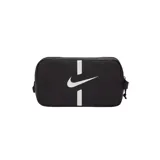 Botinera Nike negra con logo y detalles en blanco. Cuenta con dos bolsillos con cierre y asa de transporte.