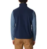 Chaleco de polar Columbia Fast Trek para hombre, color azul marino con cierre y detalles en azul eléctrico. Cuenta con cuello alto, bolsillos laterales con cierre y bolsillo en el pecho con cierre.