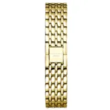 Reloj Rosefield con caja redonda de acero dorado, esfera de nácar blanco y malla de acero inoxidable dorada.