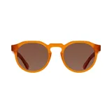 Lentes de sol redondos color naranja con lentes marrones. Marco de madera y eco acetato.