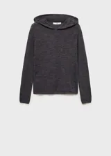 Hoodie gris oscuro de punto fino, corte ajustado y mangas largas.