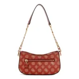 Cartera de hombro de piel sintética color rojo con estampado de peonías y herrajes dorados.