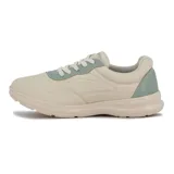Championes urbanos Comfortflex color beige con detalles en verde agua, cordones blancos y suela clara.
