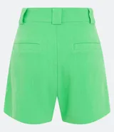 Short verde de lino con cintura alta, trabillas, cierre con botón y cremallera y pliegues delanteros.