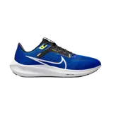 Championes Nike Pegasus 40 para hombre, color azul eléctrico con malla texturizada, detalles en negro y amarillo, y logo Swoosh blanco. Cuentan con entresuela gruesa blanca con tecnología Air Zoom visible.