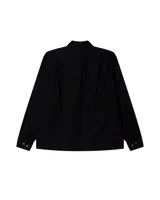 Camisa negra de manga larga con botones, bolsillo en el pecho y logo Obey bordado en blanco.