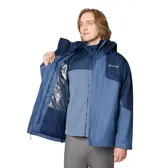 Campera Columbia 3 en 1 color azul marino, con capa exterior impermeable y transpirable, tecnología termorreflectante Omni-Heat™ y forro polar interior. Capucha desmontable y ajustable, puños y dobladillo ajustables, bolsillos con cremallera y protector de barbilla.