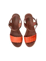 Sandalias de cuero marrón con plataforma de 6 cm y capellada color naranja tejida.