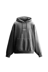 Hoodie gris de corte holgado con efecto desgastado y estampado de graffiti en la espalda.