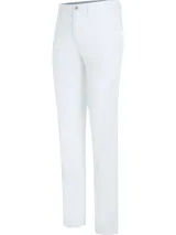 Pantalón chino de corte slim con pierna recta, color blanco. Confeccionado en algodón pima elástico.