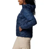 Campera Columbia Delta Ridge II para mujer, color azul marino, con capucha y cierre frontal. Cuenta con tecnología termorreflectante Omni-Heat™ y HeatSeal™ para mantener el calor, y Omni-Shield™ para repeler la humedad.