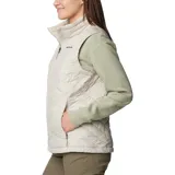 Chaleco acolchado Columbia Heavenly II para mujer, color negro, con forro termorreflectante Omni-Heat™, cuello de felpa forrado de vellón, cierre frontal de dos vías, bolsillos laterales con cremallera y bolsillo interior de seguridad.
