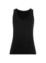 Musculosa negra sin mangas, con corte ajustado y escote en U, fabricada en tejido de punto.