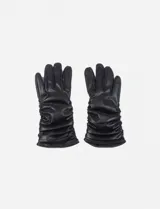 Guantes plisados de cuero sintético, color negro, con función de touch en el dedo.