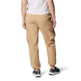 Pantalón cargo verde oliva de corte recto, con cintura elástica ajustable con cordón, bolsillos laterales y bolsillos cargo con cierre.