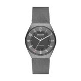 Reloj clásico de acero inoxidable gris, con pantalla redonda y movimiento de cuarzo.