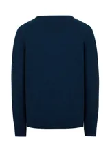 Sweater azul marino de lana con cuello en V.