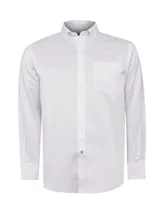 Camisa de hombre RKF Cityscape, de manga larga, corte regular y cuello americano abotonado. Diseño a cuadros pequeños en tonos blanco y celeste.