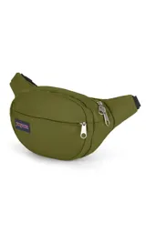 Riñonera JanSport Fifth Avenue negra con estampado de rayos blancos.