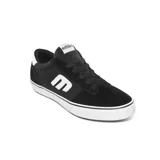 Championes urbanos Etnies Calli Vulc, con capellada combinada en lona gris y gamuza verde oscuro, logo blanco en el lateral, detalles en naranja y suela vulcanizada blanca.