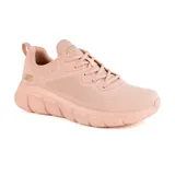 Championes Skechers Bobs B color rosa, con capellada de tejido knit, cordones y suela texturizada.