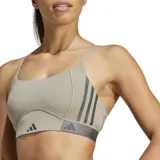 Bralette de entrenamiento ajustado color gris, con correas ajustables y tecnología AEROREADY para mantener la piel seca.