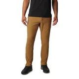 Pantalón de trekking color marrón claro, con protección solar UPF 50, repelente al agua y a las manchas. Cuenta con rodillas articuladas, puños cónicos, bolsillos con cremallera y detalles reflectantes.