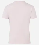 Remera celeste de media malla con cuello redondo y mangas cortas.