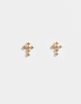 Par de aros pasantes dorados con forma de cruz e incrustaciones de strass.