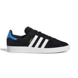 Zapatillas deportivas de gamuza en color negro con detalles en blanco y azul.