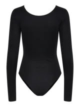 Body negro de lurex con cuello redondo y mangas largas.