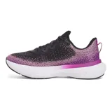 Zapatillas de running Under Armour Infinite para mujer, con capellada de tejido knit degradado en tonos gris y verde flúor, logo de la marca en el talón y suela blanca con tecnología HOVR.