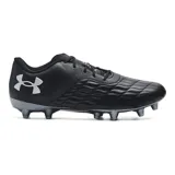 Championes de fútbol Under Armour Magnetico Pro 3 FG, color coral con detalles en verde y azul.