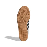 Championes Adidas Samba LT de cuero blanco con detalles en negro y suela de goma color caramelo.