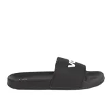 Sandalias tipo ojotas negras con el logo de Volcom en blanco en la tira superior.
