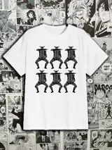 Remera blanca de algodón con estampado de personajes de DanDaDan en color negro.